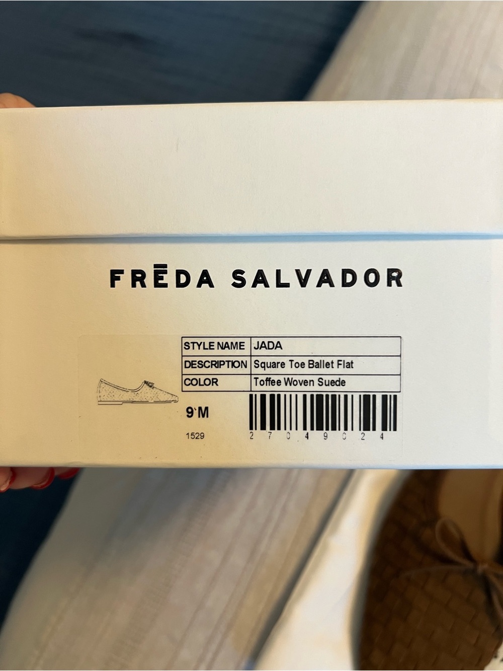 Freda Salvador: Jada Square Toe Ballet Flat - Toffee Woven Suede, size 9 - Picture 11 of 12